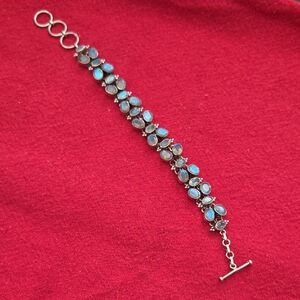 Vintage Blue Labradorite Moonstone & Sterling Silver Toggle Bracelet